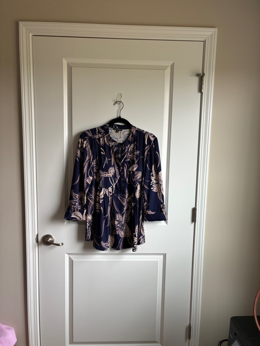 Ava & Grace Navy Floral Tie-Neck Blouse